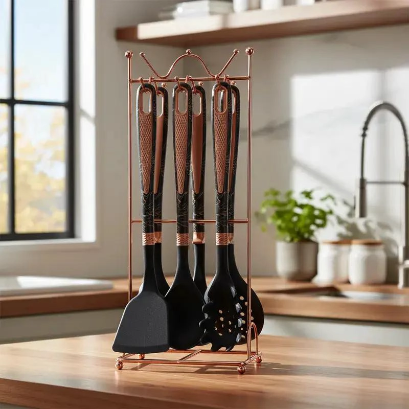 SET DE UTENSILIOS DE COCINA CON 7 PIEZAS Y SOPORTE METALICO - 1