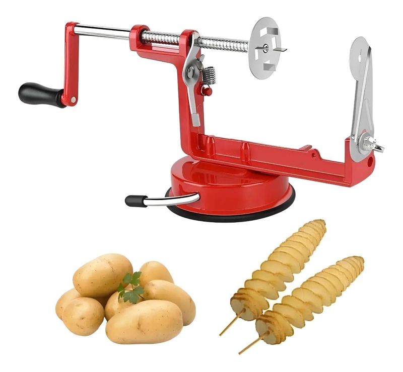 CORTADOR ESPIRAL PARA PAPAS FRITAS DE ACERO INOXIDABLE ROJO - 1