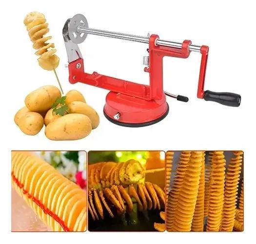 CORTADOR ESPIRAL PARA PAPAS FRITAS DE ACERO INOXIDABLE ROJO - 3