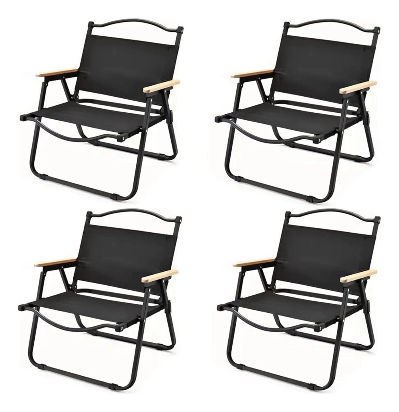 CONJUNTO DE 4 SILLAS PLEGABLES PARA CAMPING Y PLAYA CON TELA OXFORD NEGRA Y ALTA - 1