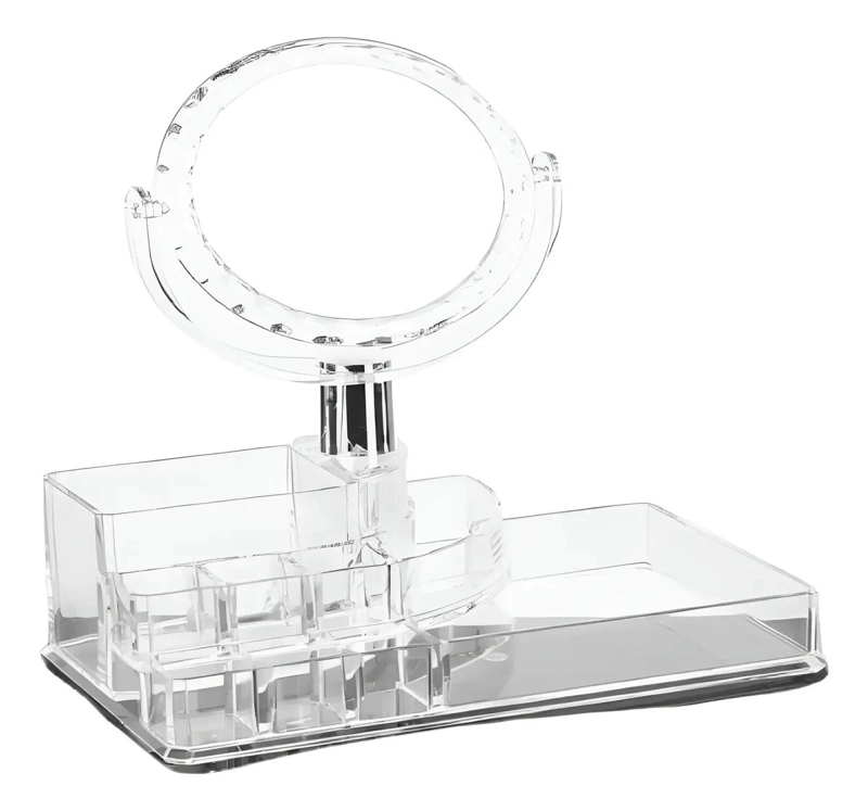 ORGANIZADOR ACRILICO PARA MAQUILLAJE CON COMPARTIMENTOS Y ESPEJO INTEGRADO - 1