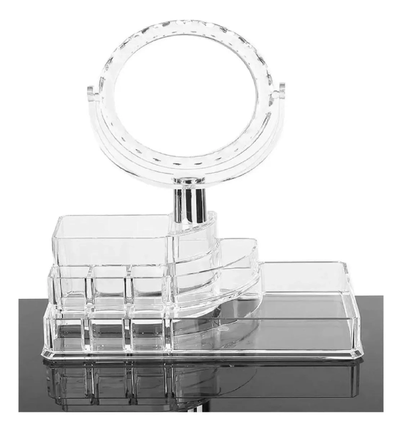 ORGANIZADOR ACRILICO PARA MAQUILLAJE CON COMPARTIMENTOS Y ESPEJO INTEGRADO - 2