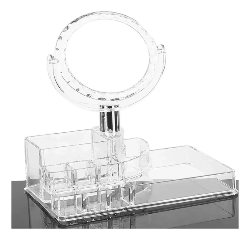 ORGANIZADOR ACRILICO PARA MAQUILLAJE CON COMPARTIMENTOS Y ESPEJO INTEGRADO - 3