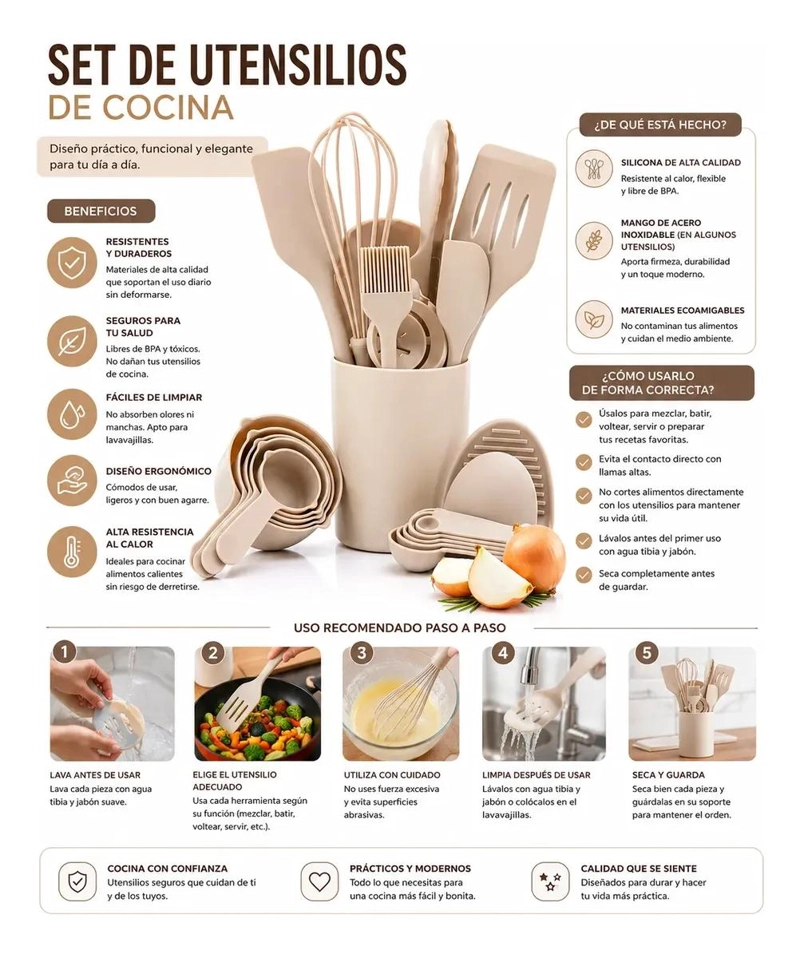 SET DE UTENSILIOS DE COCINA DE SILICONA CON SOPORTE DE 21 PIEZAS - 2