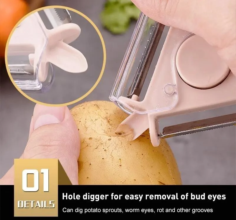 PELADOR GIRATORIO MULTIUSO 3 EN 1 PARA FRUTAS Y VERDURAS CON CUCHILLAS INTERCAMB - 2