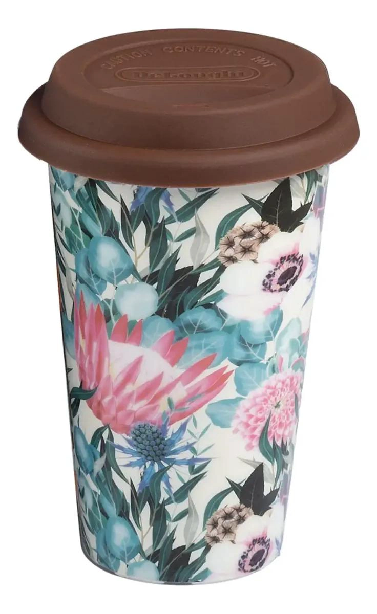 TAZA DE CERAMICA CON DOBLE PARED Y DISEÑO FLORAL DE 300 ML - 1