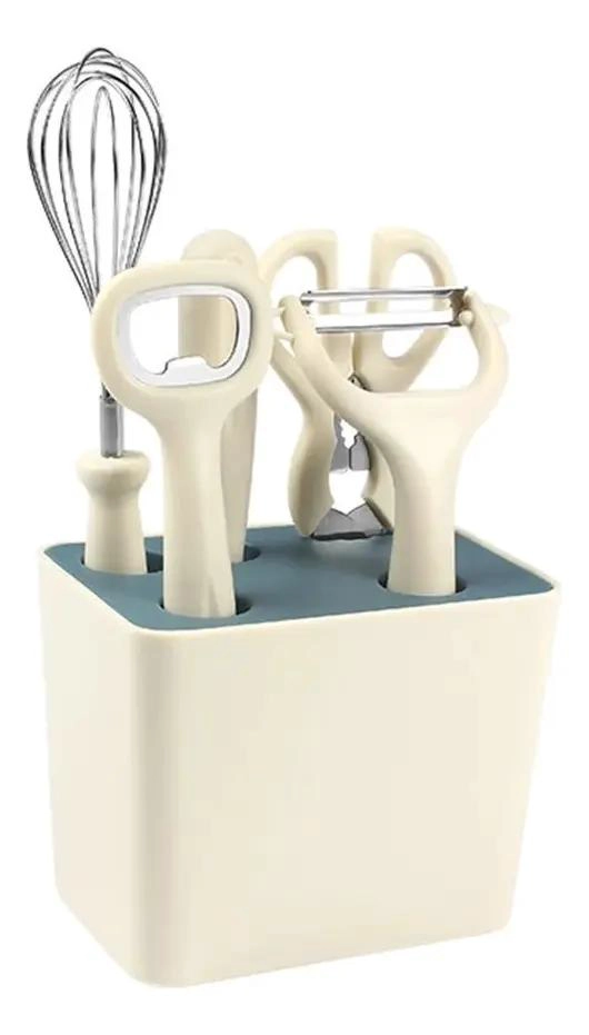 SET DE 6 UTENSILIOS DE COCINA CON SOPORTE PARA ORGANIZACION - 1