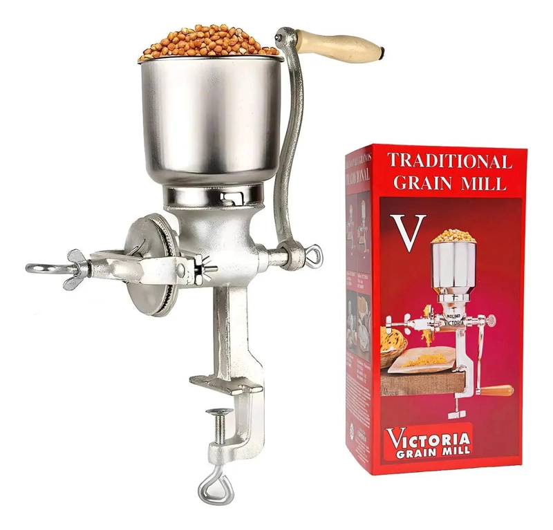 MOLINO MANUAL METALICO CON TOLVA ALTA PARA MOLER GRANOS - 1