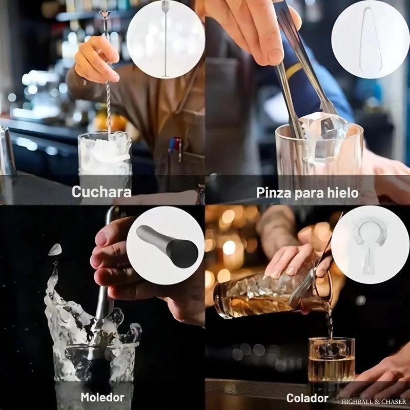 KIT COMPLETO DE COCTELERA INOXIDABLE CON 10 PIEZAS PARA BARTENDER - 5