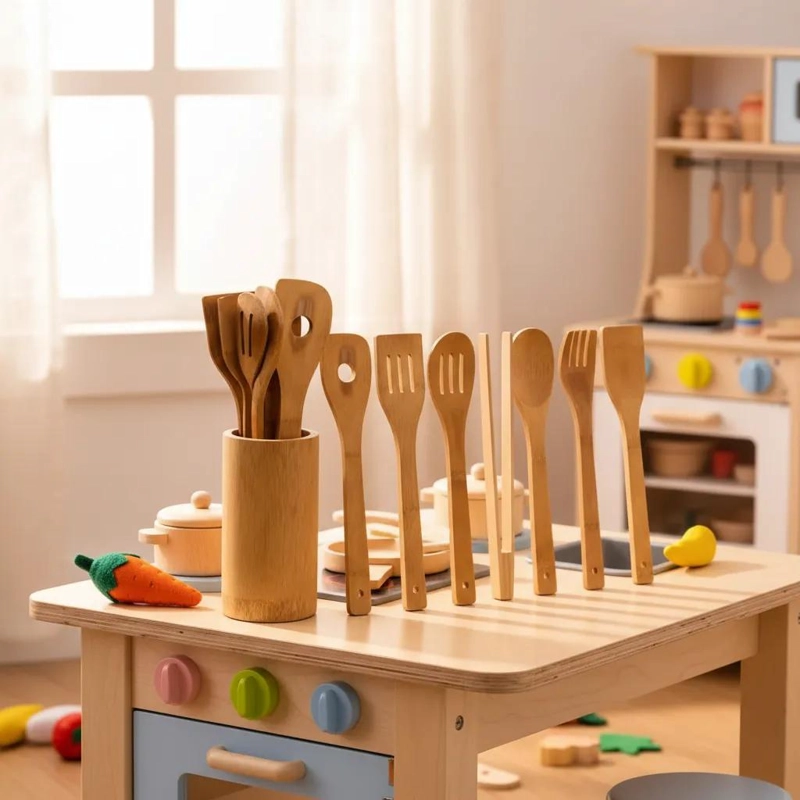 SET DE 7 UTENSILIOS DE COCINA EN BAMBU Y MADERA NATURAL RESISTENTE - 5