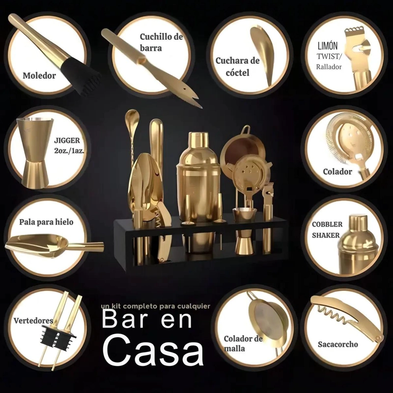 SET DE COCTELERA PROFESIONAL CON 13 PIEZAS PARA BARTENDER - 1