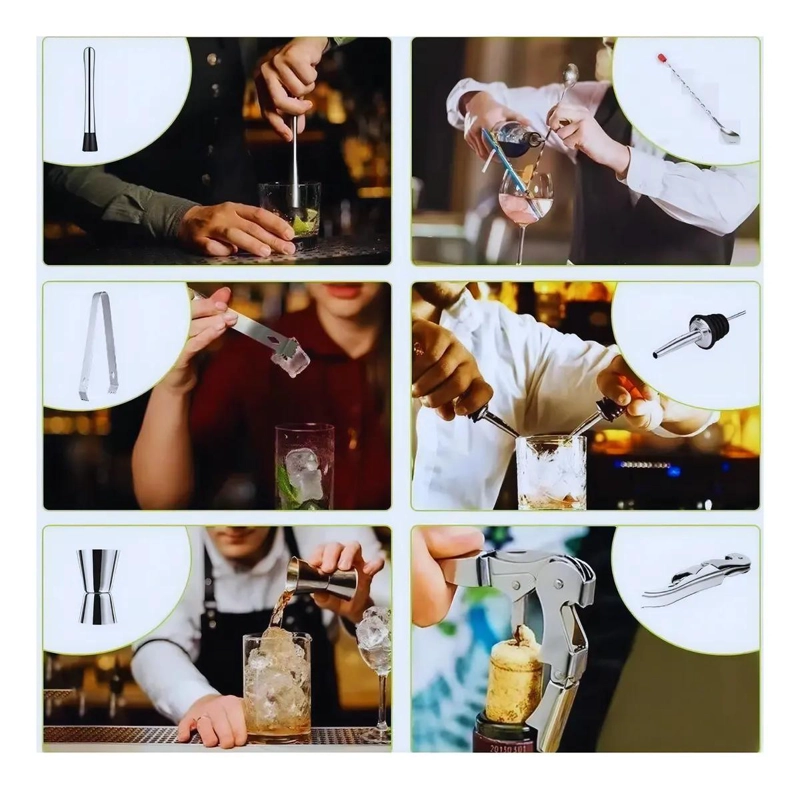 SET DE COCTELERIA DE 5 PIEZAS EN ACERO INOXIDABLE PARA BARTENDER - 2