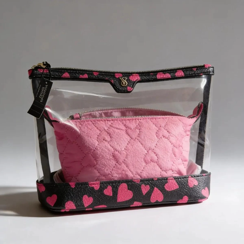 SET DE 2 COSMETIQUEROS CON DISEÑO DE CORAZONES PARA ORGANIZACION - 1