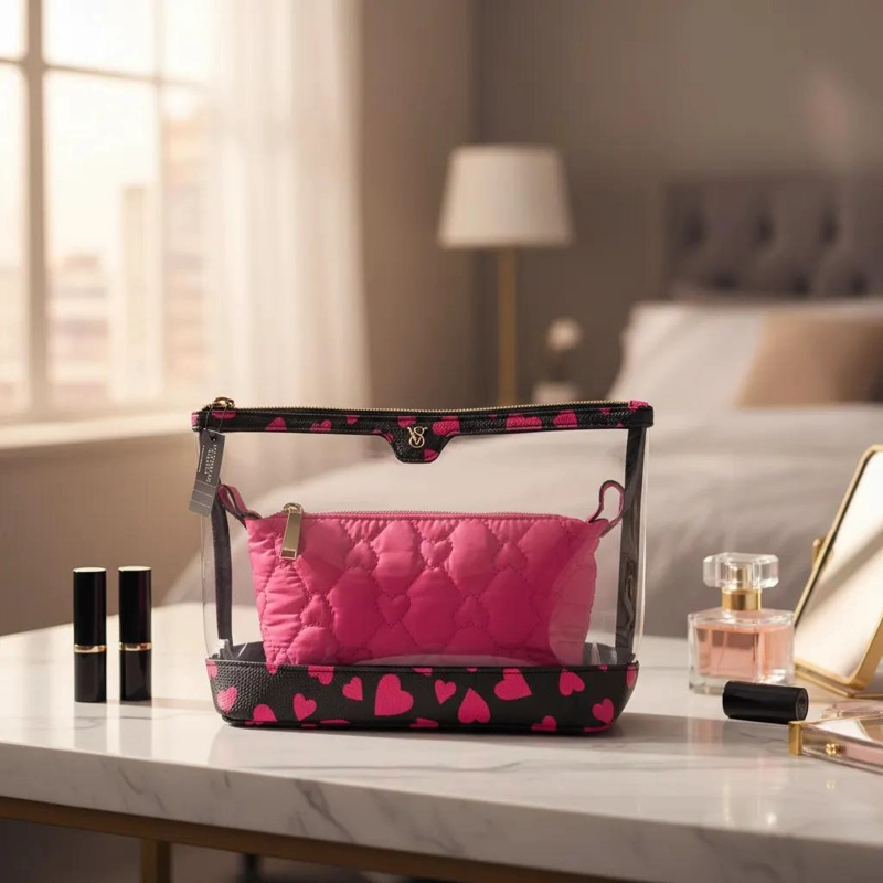 SET DE 2 COSMETIQUEROS CON DISEÑO DE CORAZONES PARA ORGANIZACION - 2