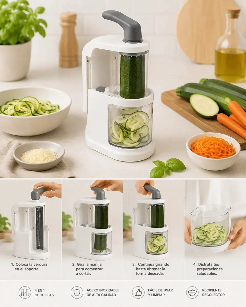 CORTADOR ESPIRALIZADOR MANUAL PARA VERDURAS CON 4 FUNCIONES - 3