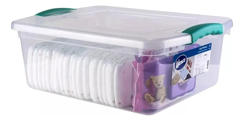 CAJA ORGANIZADORA PLASTICA CON TAPA Y CLIPS LATERALES DE 15 LITROS - 2
