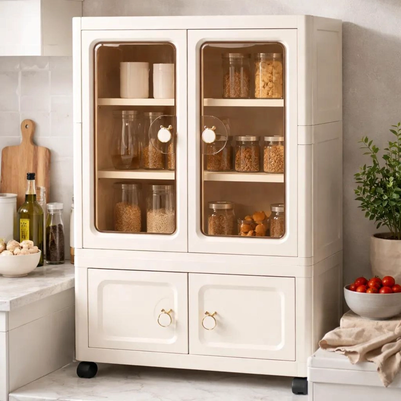 GABINETE ORGANIZADOR PLASTICO PLEGABLE CON PUERTAS MODERNAS PARA ALMACENAMIENTO - 3