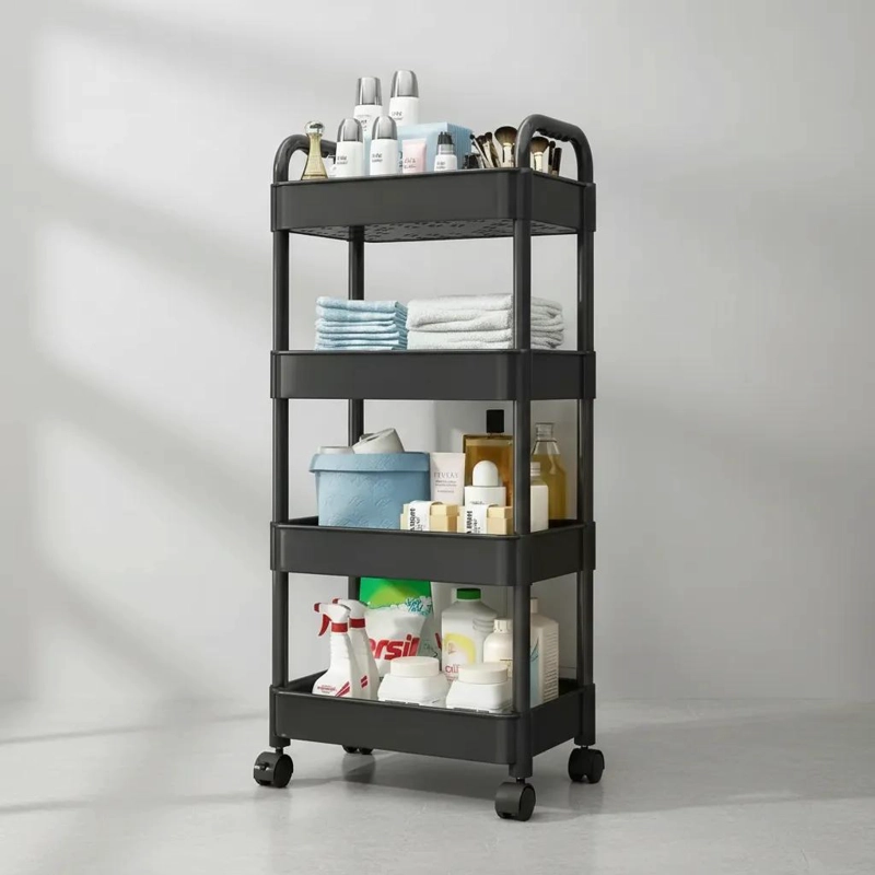 CARRITO ORGANIZADOR CON RUEDAS 4 NIVELES ESTANTE NEGRO MULTIUSOS - 2