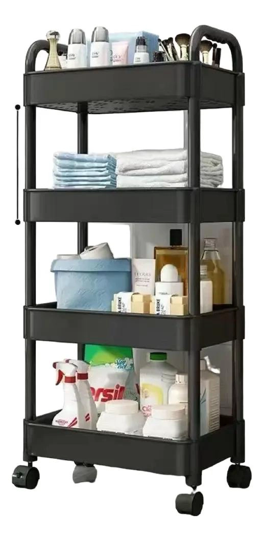 CARRITO ORGANIZADOR CON RUEDAS 4 NIVELES ESTANTE NEGRO MULTIUSOS - 3