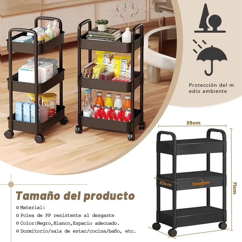 CARRITO ORGANIZADOR MULTIUSO CON RUEDAS Y ASAS DE 3 NIVELES COLOR - 3