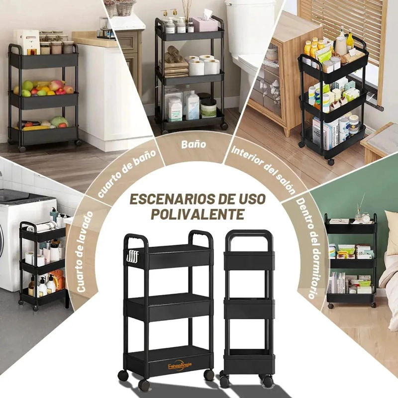 CARRITO ORGANIZADOR MULTIUSO CON RUEDAS Y ASAS DE 3 NIVELES COLOR - 4