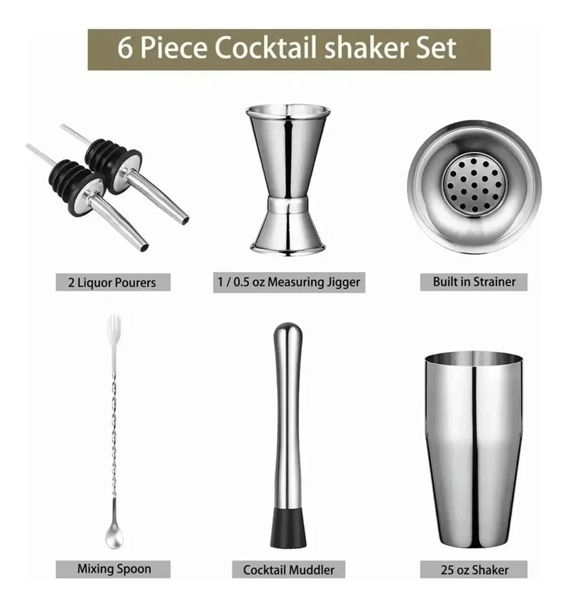 SET DE COCTELERIA DE 6 PIEZAS EN ACERO INOXIDABLE PARA BAR - 2