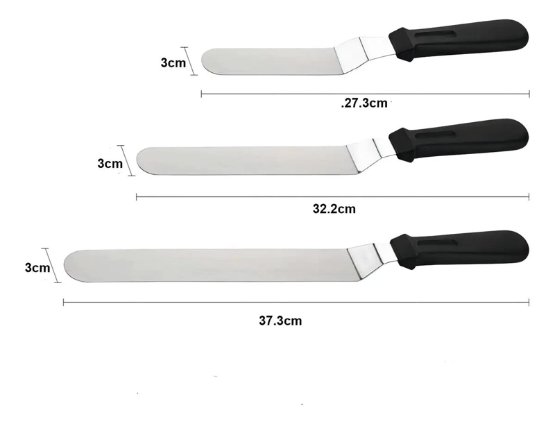SET DE 3 ESPATULAS CURVAS DE ACERO INOXIDABLE PARA REPOSTERIA - 2