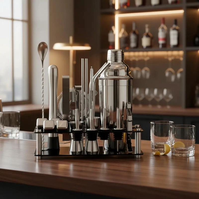 KIT DE BARTENDER CON COCTELERA Y 23 PIEZAS DE ACERO INOXIDABLE - 1