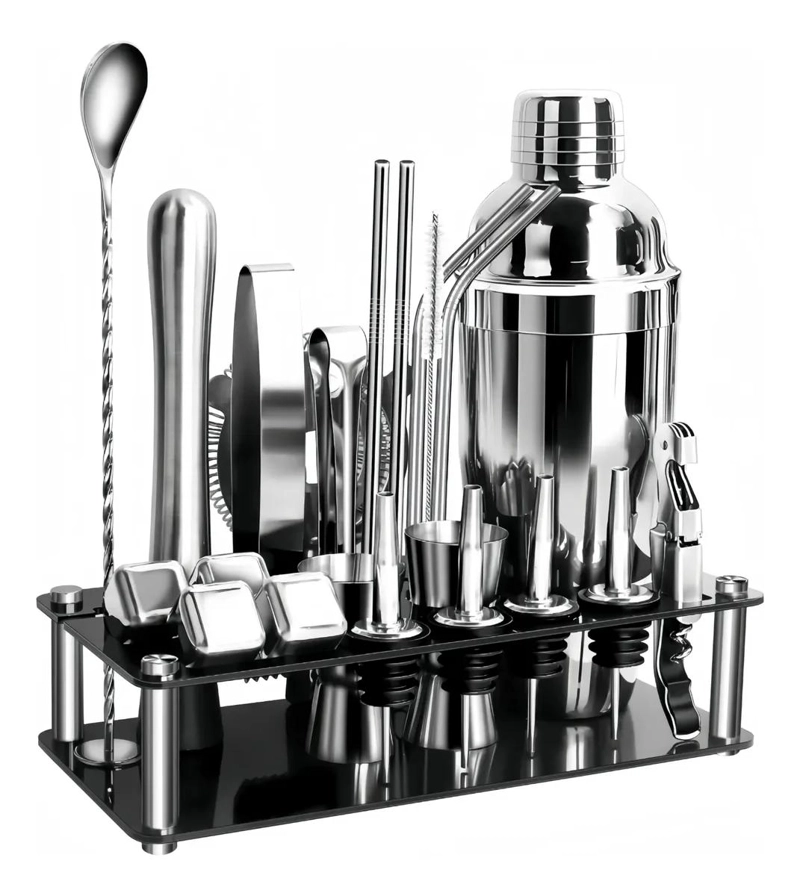 KIT DE BARTENDER CON COCTELERA Y 23 PIEZAS DE ACERO INOXIDABLE - 2