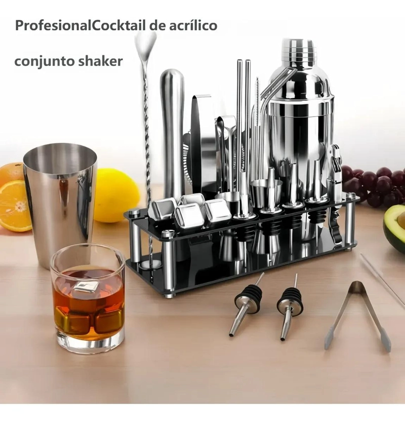 KIT DE BARTENDER CON COCTELERA Y 23 PIEZAS DE ACERO INOXIDABLE - 3