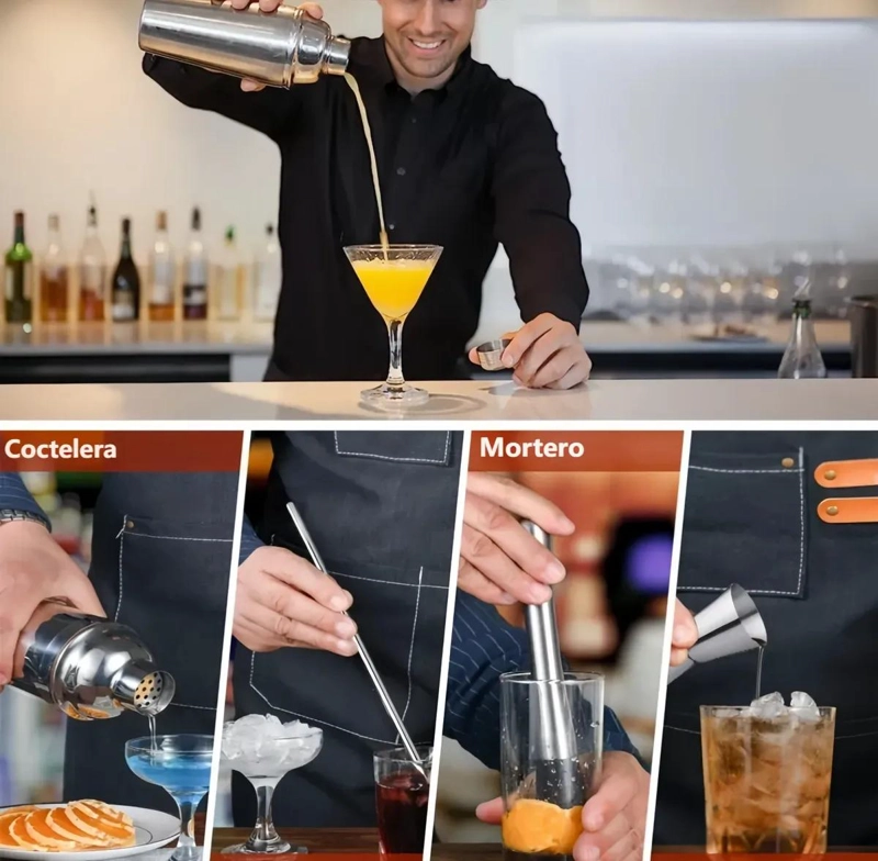 KIT DE BARTENDER CON COCTELERA Y 23 PIEZAS DE ACERO INOXIDABLE - 5