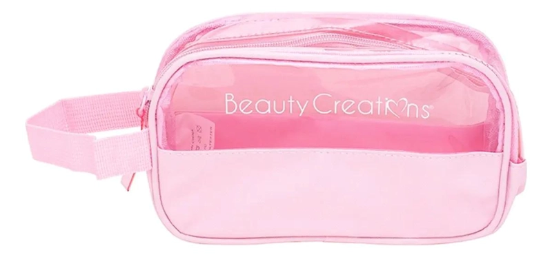 BOLSO COSMETIQUERO PEQUEÑO TRANSPARENTE COLOR ROSA PARA MAQUILLAJE - 1