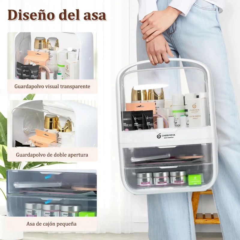 ORGANIZADOR DE COSME TICOS CON 3 CAJONES Y SEPARADORES AJUSTABLES - 5