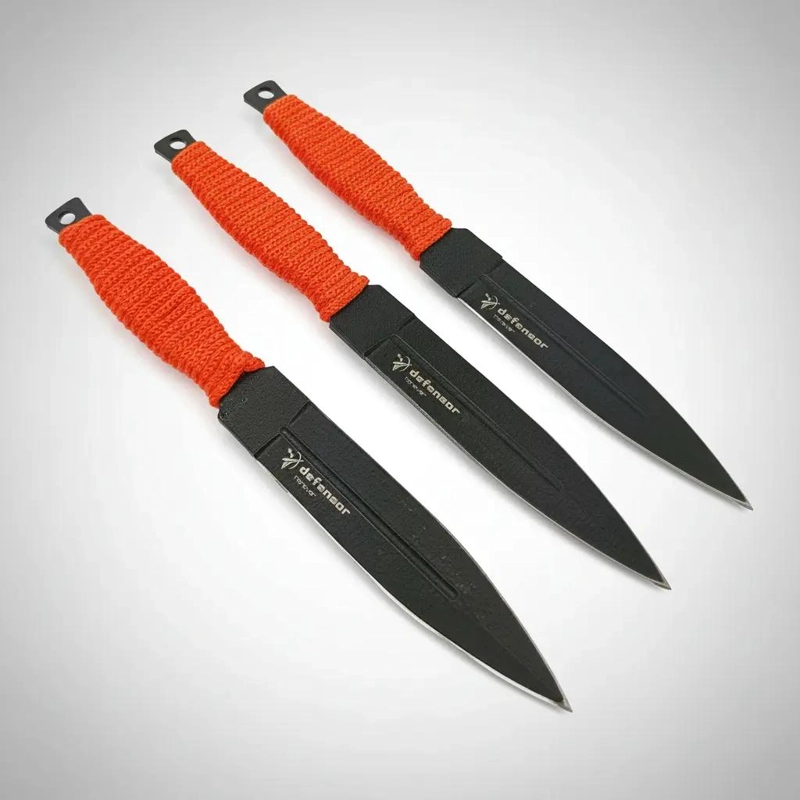 SET DE 3 CUCHILLOS ARROJADIZOS ESTILO KUNAI CON FUNDA NARANJA - 1