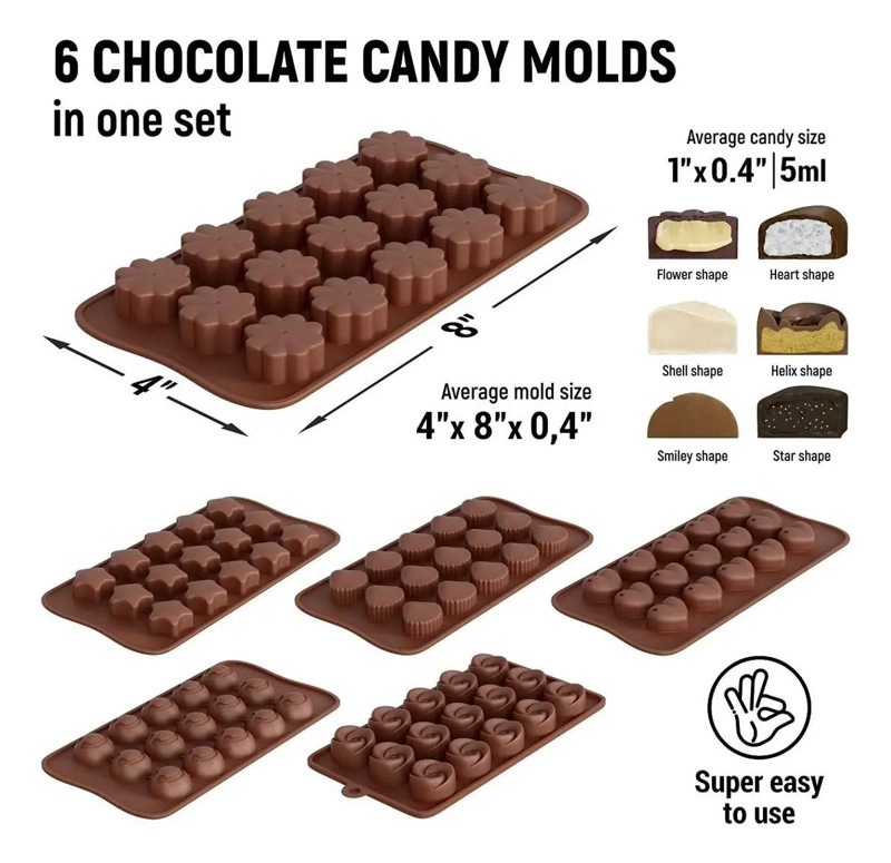 SET DE 5 MOLDES DE SILICONA PARA CHOCOLATE Y DECORACION DE PASTELES - 2