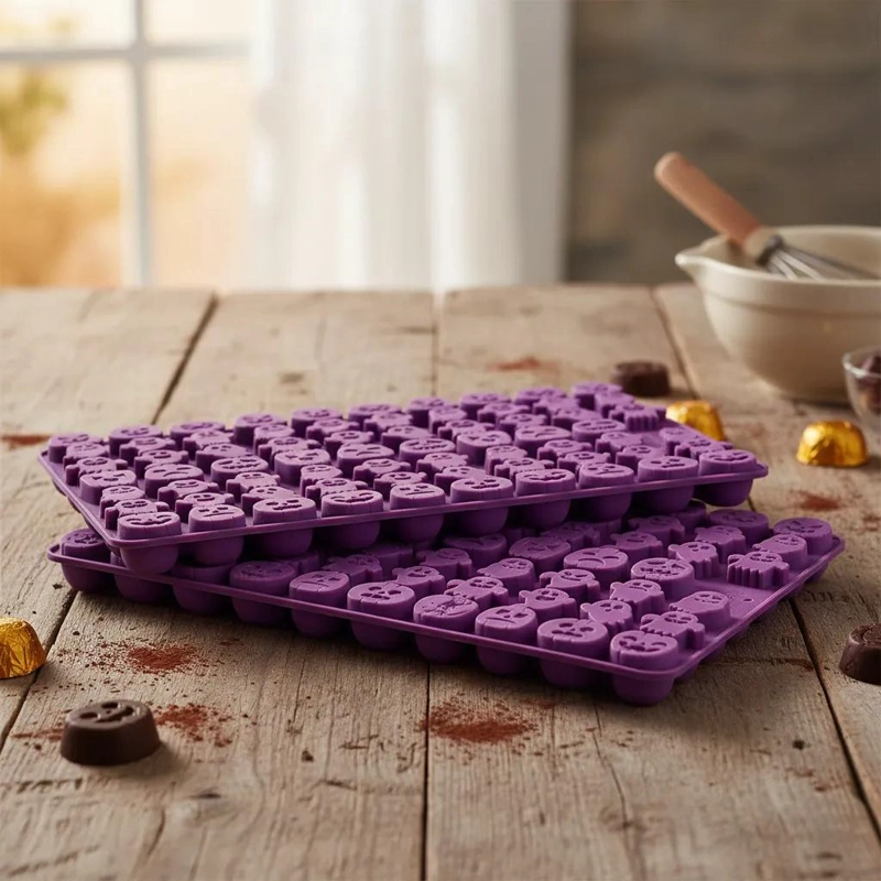 SET DE 2 MOLDES DE SILICONA PARA CHOCOLATE CON DISEÑO DE CALABAZA - 1