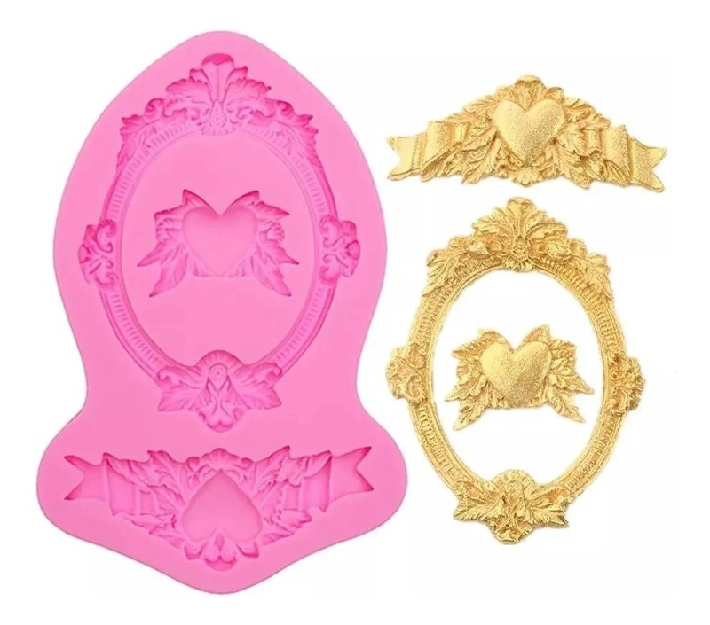 MOLDE DE SILICONA PARA FONDANT CON DISEÑO DE MARCO EN FORMA DE CORAZON - 1