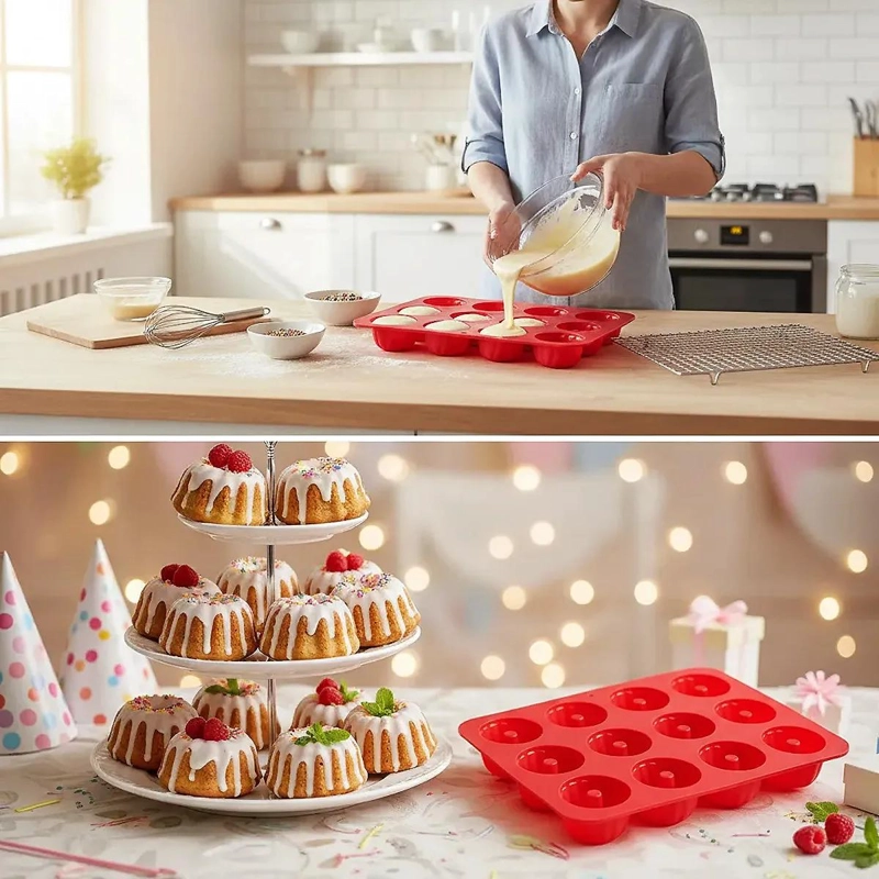 SET DE 2 MOLDES DE SILICONA PARA REPOSTERIA CON CAPACIDAD PARA 12 CUPCAKES CADA - 5