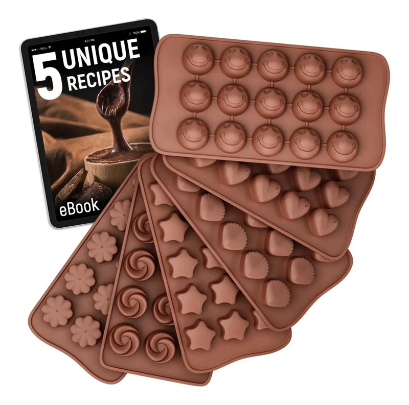 SET DE 5 MOLDES DE SILICONA PARA CHOCOLATE Y DECORACION DE PASTELES - 1