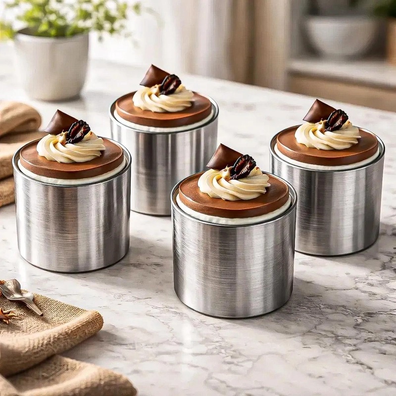 SET DE 4 MOLDES REDONDOS PARA MOUSSE Y PASTELES CON DISEÑO ANILLO - 1
