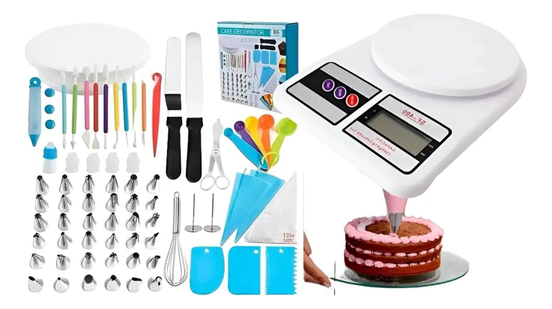 SET COMPLETO DE DECORACION PARA TORTAS Y REPOSTERIA CON 66 PIEZAS - 1