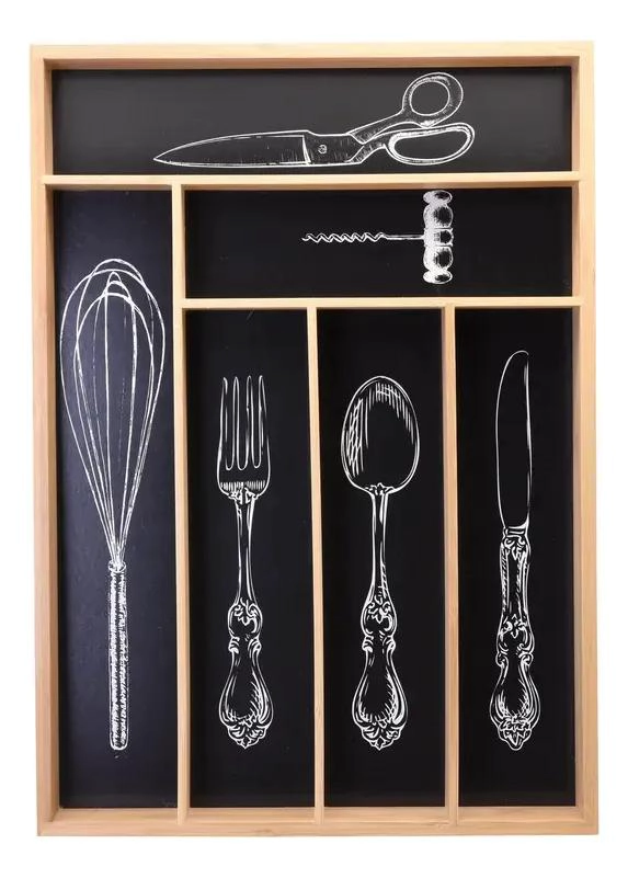 ORGANIZADOR DE CUBIERTOS DE BAMBU PARA CAJON DE COCINA CON DIVISORES - 1
