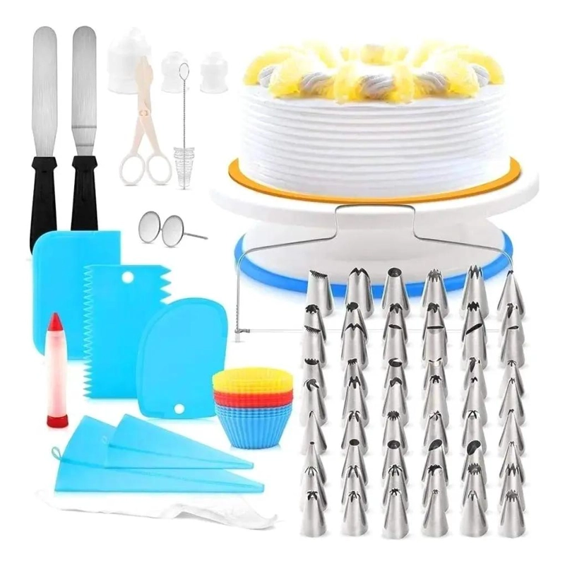 KIT COMPLETO PARA DECORACION DE REPOSTERIA CON SOPORTE GIRATORIO Y 106 PIEZAS - 1