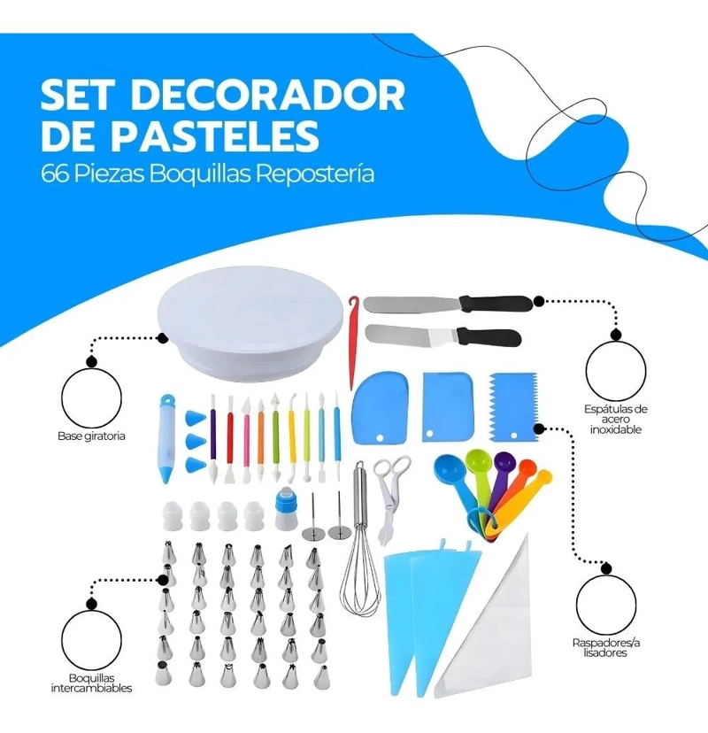 SET COMPLETO DE 66 PIEZAS PARA DECORACION DE PASTELES CON BOQUILLAS VARIADAS - 3