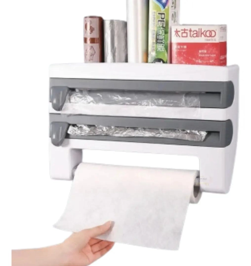 PORTARROLLO DISPENSADOR MULTIFUNCIONAL 4 EN 1 PARA COCINA CON CORTE FACIL - 1