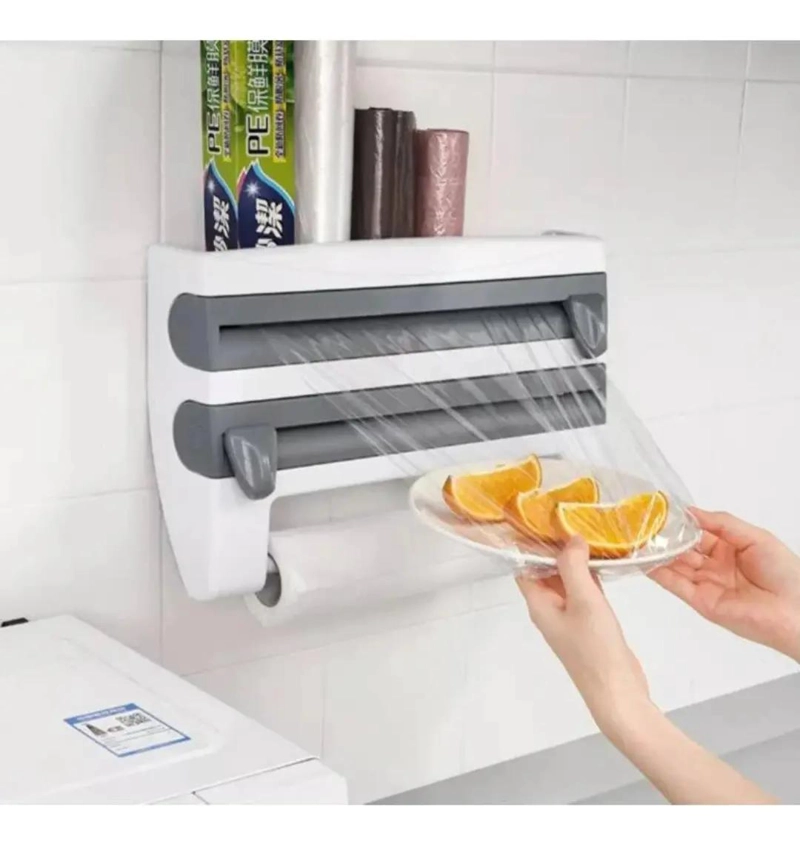 PORTARROLLO DISPENSADOR MULTIFUNCIONAL 4 EN 1 PARA COCINA CON CORTE FACIL - 4