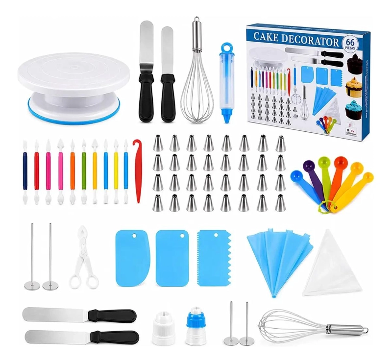 KIT DE DECORACION PARA PASTELES CON 66 PIEZAS PARA TORTAS Y POSTRES - 1