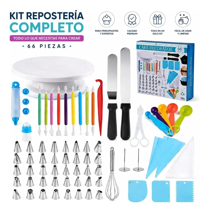 KIT DE DECORACION PARA PASTELES CON 66 PIEZAS PARA TORTAS Y POSTRES - 2