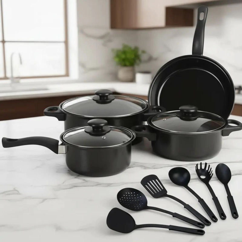 JUEGO DE OLLAS ANTIADHERENTES CON UTENSILIOS DE COCINA 13 PIEZAS - 1
