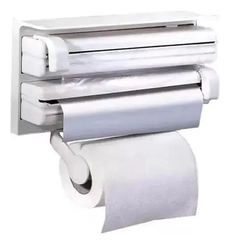 DISPENSADOR TRIPLE PARA PAPEL CON SISTEMA DE CORTE FACIL PARA COCINA - 1